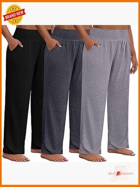3 Pack Plus Size Wide Leg Yoga Pants High Waist Sweatpants with Pockets